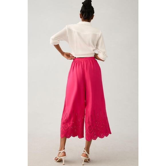 Anthropologie Wide-Leg Eyelet Crop Pants - New Size 8 - Picture 4 of 5